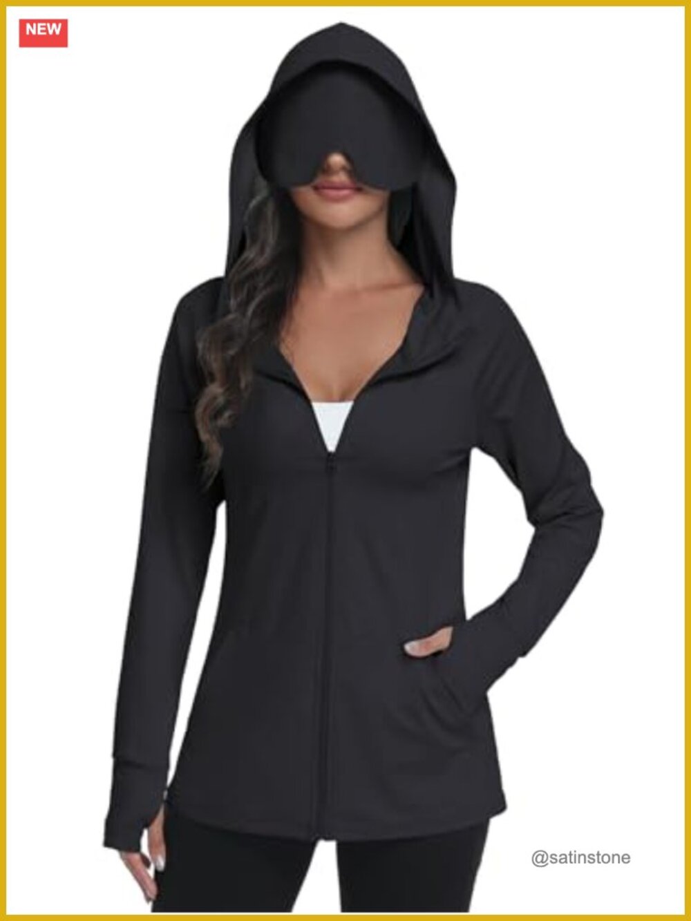 UPF 50+ Hoodie With Eye Mask Zip Up Travel Jacket Sun Protection Pockets
